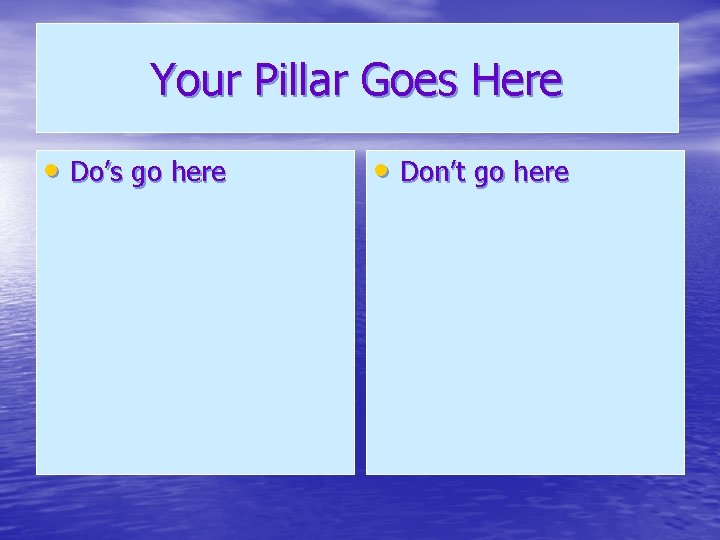 Your Pillar Goes Here • Do’s go here • Don’t go here 