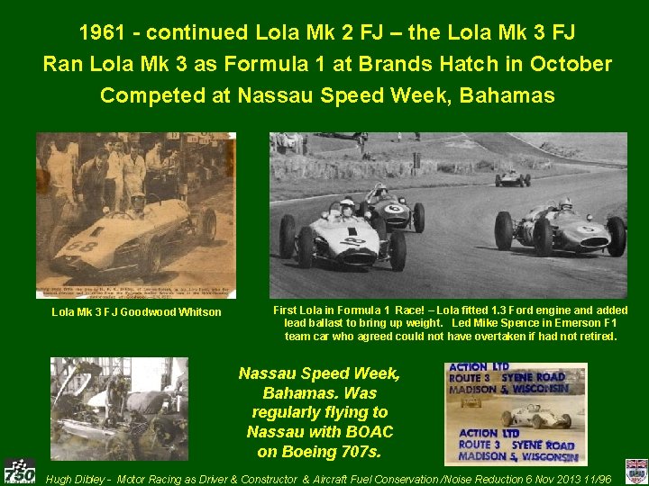 1961 - continued Lola Mk 2 FJ – the Lola Mk 3 FJ Ran