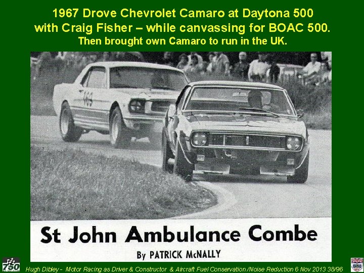 1967 Drove Chevrolet Camaro at Daytona 500 with Craig Fisher – while canvassing for