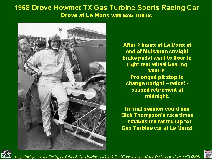 1968 Drove Howmet TX Gas Turbine Sports Racing Car Drove at Le Mans with