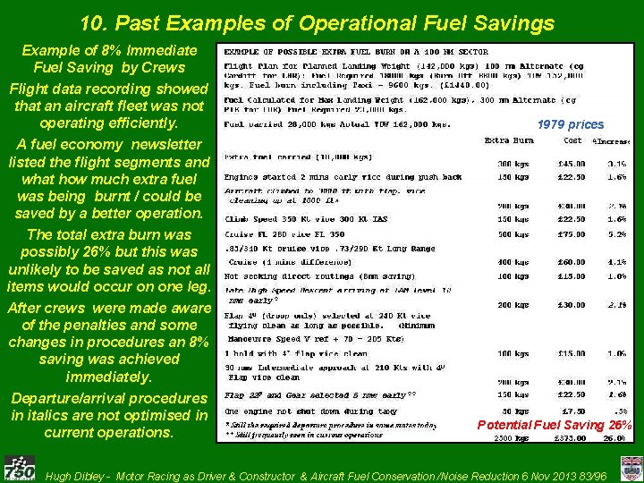 10. Past Examples of Operational Fuel Savings Example of 8% Immediate Fuel Saving by