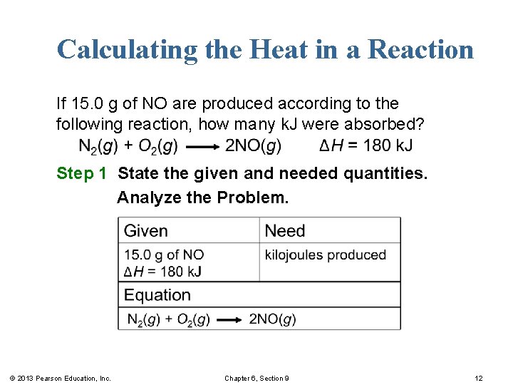 Calculating the Heat in a Reaction If 15. 0 g of NO are produced
