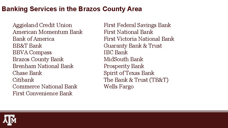 Banking Services in the Brazos County Area Aggieland Credit Union American Momentum Bank of