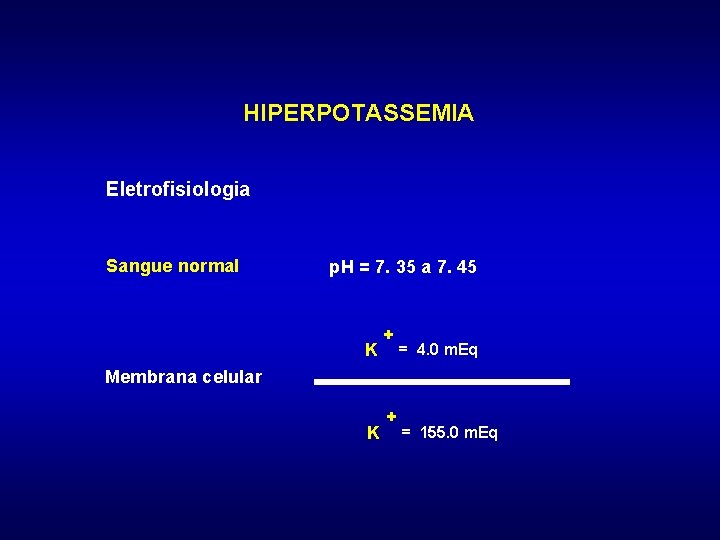 HIPERPOTASSEMIA Eletrofisiologia Sangue normal p. H = 7. 35 a 7. 45 K +