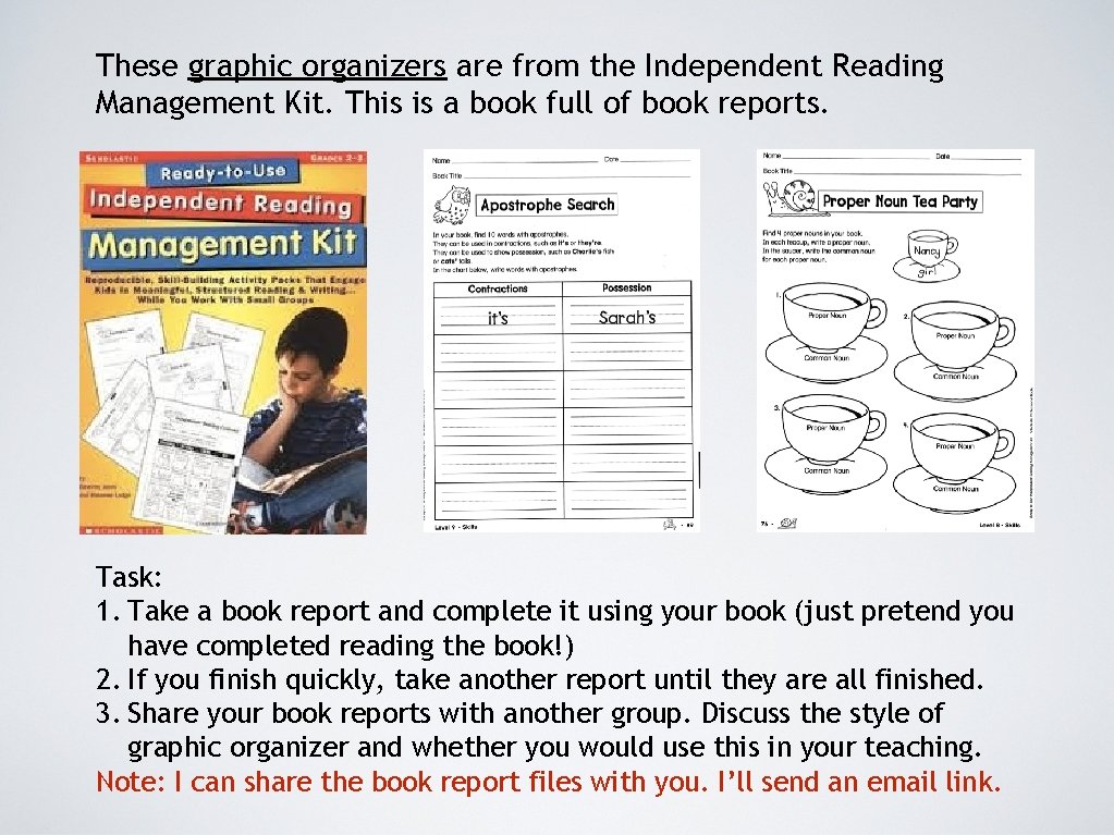 These graphic organizers are from the Independent Reading Management Kit. This is a book