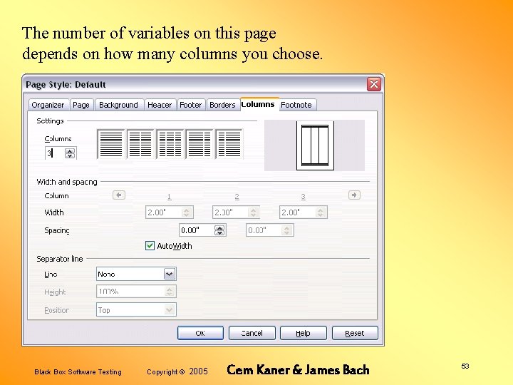 The number of variables on this page depends on how many columns you choose.