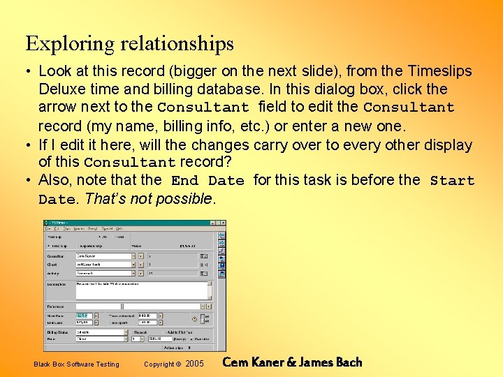Exploring relationships • Look at this record (bigger on the next slide), from the