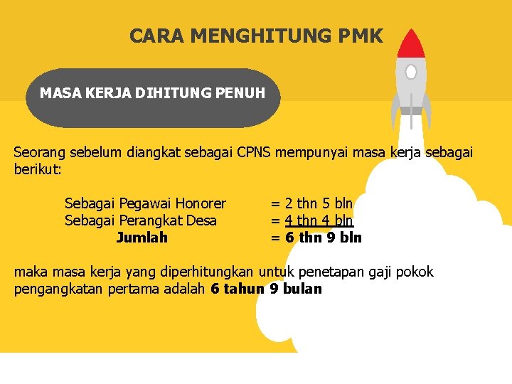 CARA MENGHITUNG PMK MASA KERJA DIHITUNG PENUH Seorang sebelum diangkat sebagai CPNS mempunyai masa