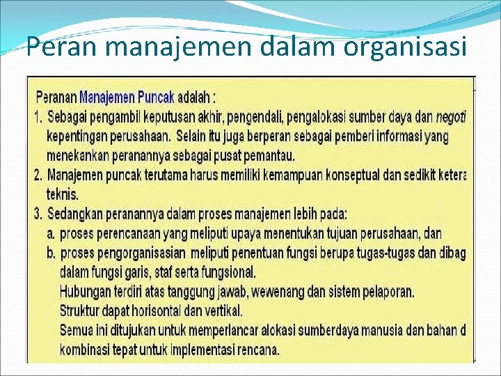 Peran manajemen dalam organisasi 