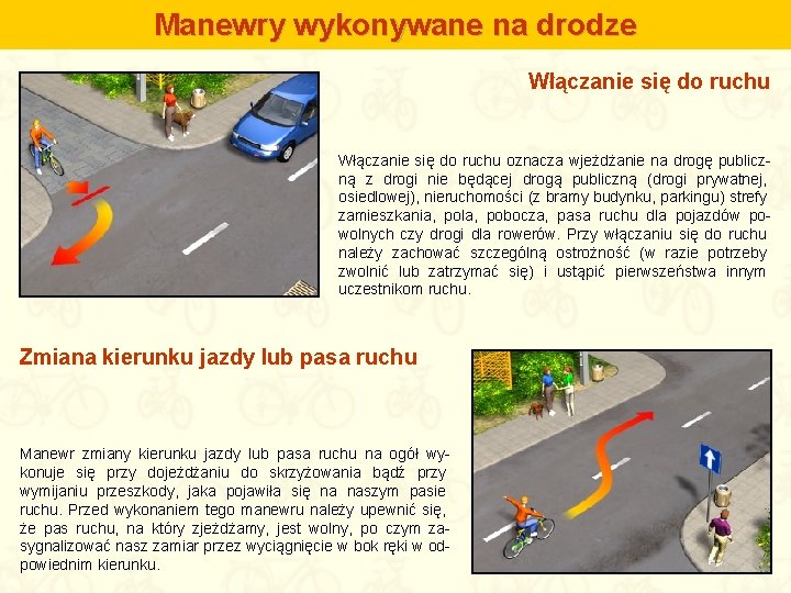 Manewry wykonywane na drodze Włączanie się do ruchu oznacza wjeżdżanie na drogę publiczną z