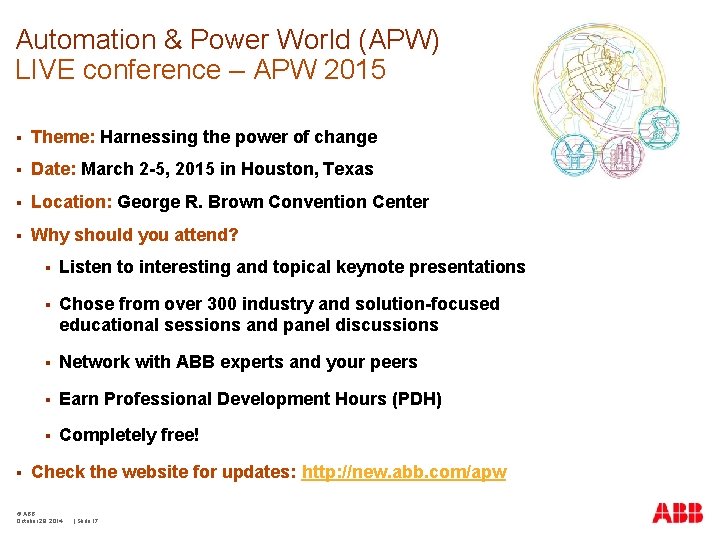 Automation & Power World (APW) LIVE conference – APW 2015 § Theme: Harnessing the