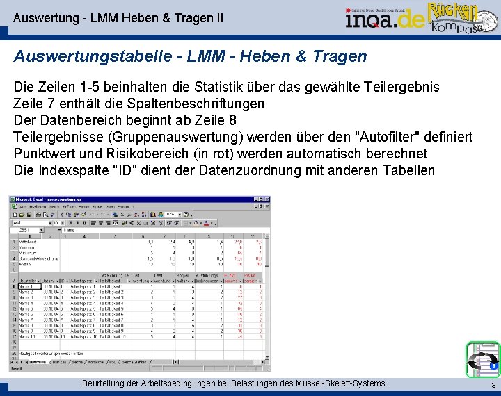 Auswertung - LMM Heben & Tragen II Auswertungstabelle - LMM - Heben & Tragen