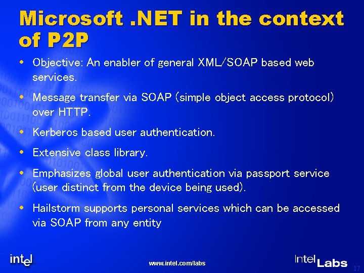 Microsoft. NET in the context of P 2 P Objective: An enabler of general