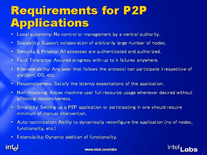Requirements for P 2 P Applications Local autonomy: No control or management by a