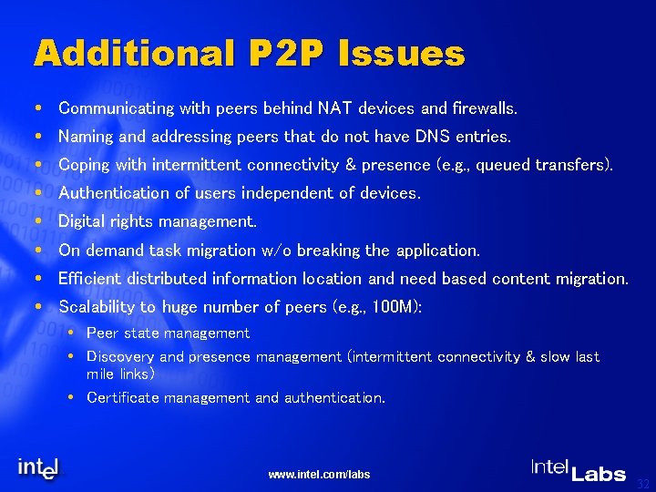 Additional P 2 P Issues Communicating with peers behind NAT devices and firewalls. Naming