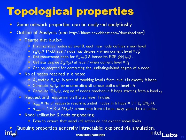 Topological properties Some network properties can be analyzed analytically Outline of Analysis (see http: