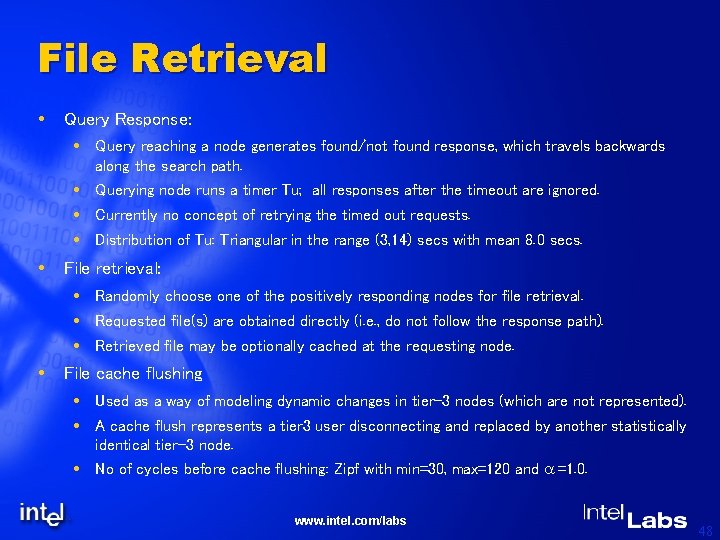 File Retrieval Query Response: Query reaching a node generates found/not found response, which travels