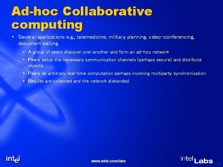 Ad-hoc Collaborative computing Several applications e. g. , telemedicine, military planning, video-conferencing, document editing