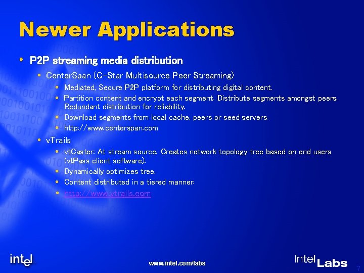 Newer Applications P 2 P streaming media distribution Center. Span (C-Star Multisource Peer Streaming)