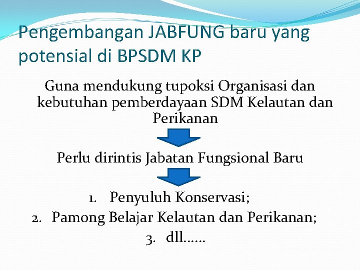 Pengembangan JABFUNG baru yang potensial di BPSDM KP Guna mendukung tupoksi Organisasi dan kebutuhan