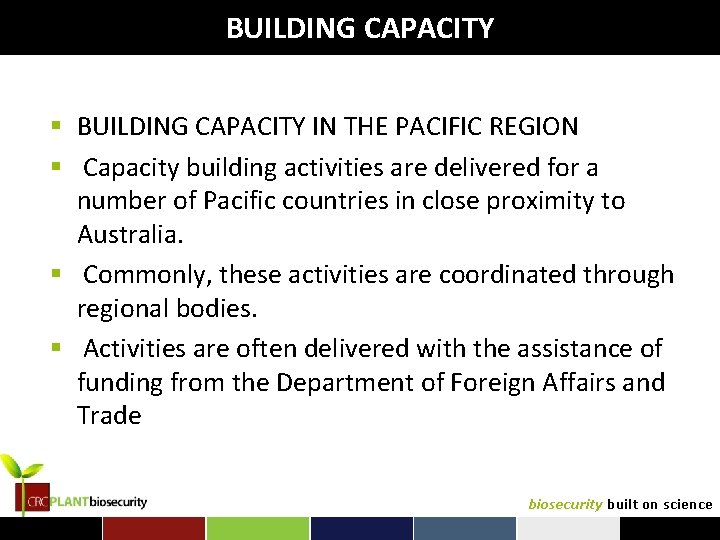 BUILDING CAPACITY § BUILDING CAPACITY IN THE PACIFIC REGION § Capacity building activities are