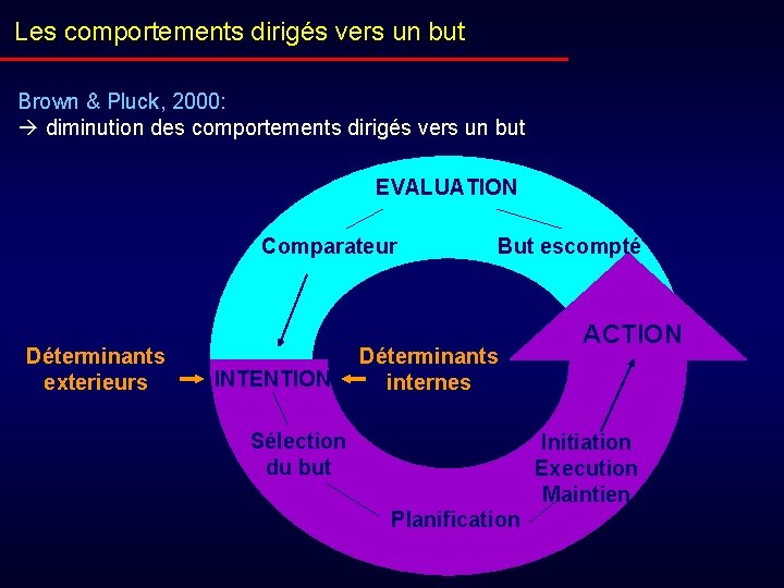 Les comportements dirigés vers un but Brown & Pluck, 2000: diminution des comportements dirigés