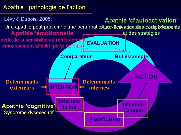 Apathie : pathologie de l’action Lévy & Dubois, 2005: Apathie ‘d’autoactivation’ Une apathie peut