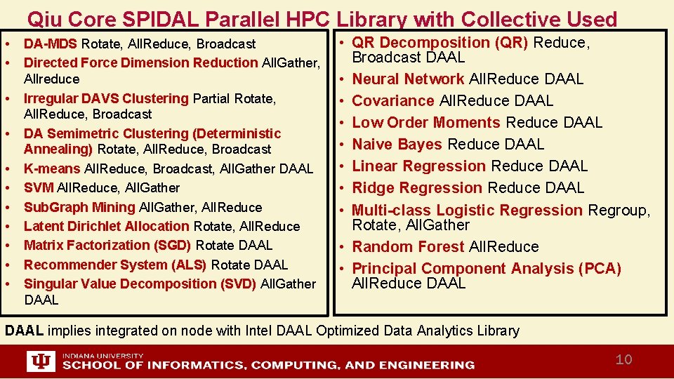 Qiu Core SPIDAL Parallel HPC Library with Collective Used • • • DA-MDS Rotate,