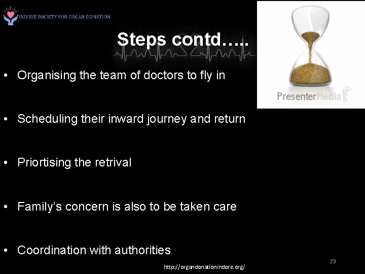 Steps contd…. . • Organising the team of doctors to fly in • Scheduling