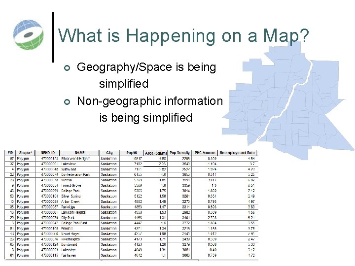 What is Happening on a Map? ¢ ¢ 3 Geography/Space is being simplified Non-geographic
