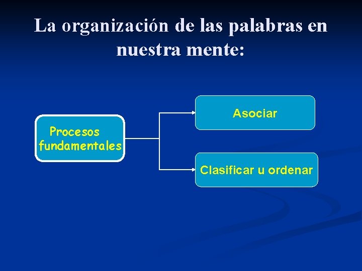 La organización de las palabras en nuestra mente: Asociar Procesos fundamentales Clasificar u ordenar