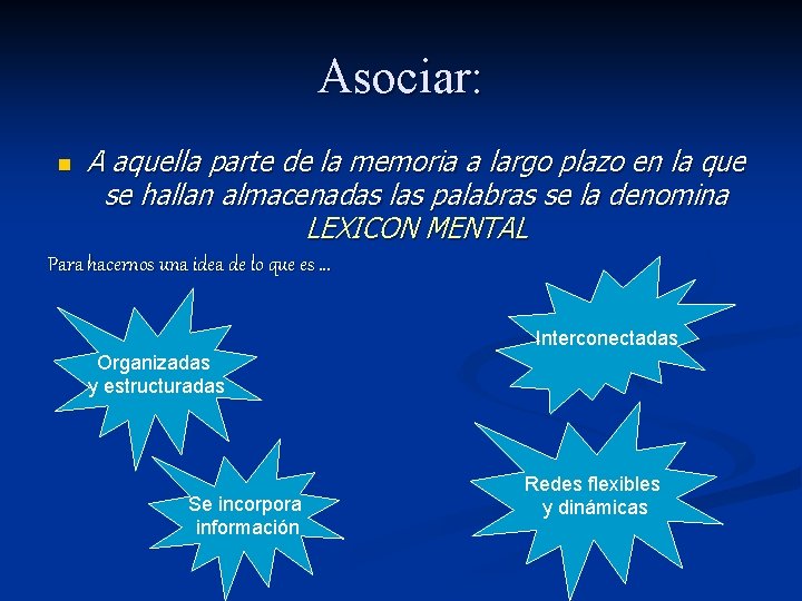 Asociar: n A aquella parte de la memoria a largo plazo en la que