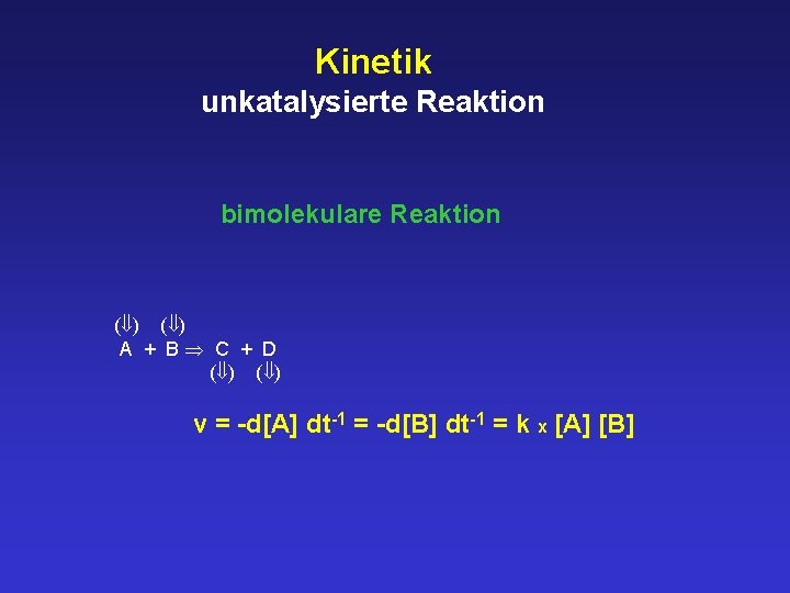 Kinetik unkatalysierte Reaktion bimolekulare Reaktion ( ) A + B C + D (