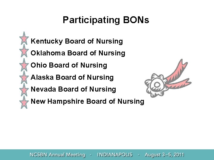 Participating BONs Kentucky Board of Nursing Oklahoma Board of Nursing Ohio Board of Nursing