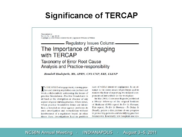 Significance of TERCAP 