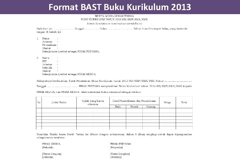 Format BAST Buku Kurikulum 2013 Format BAST Buku Kurikulum 2013
