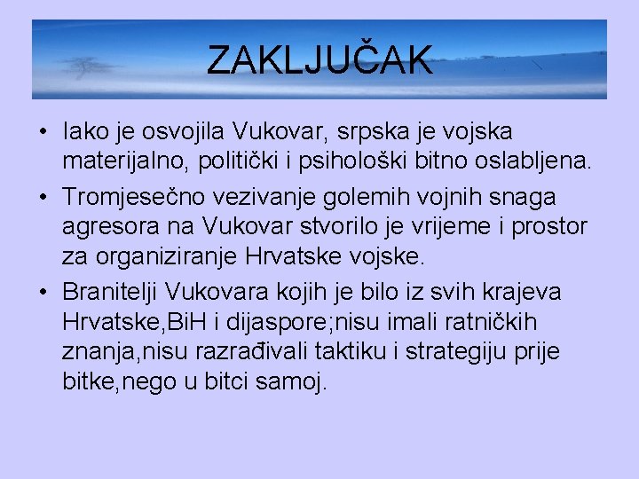 ZAKLJUČAK • Iako je osvojila Vukovar, srpska je vojska materijalno, politički i psihološki bitno