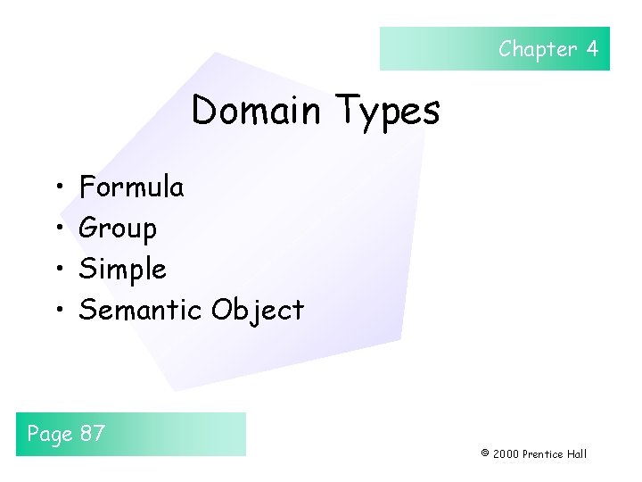 Chapter 4 Domain Types • • Formula Group Simple Semantic Object Page 87 ©