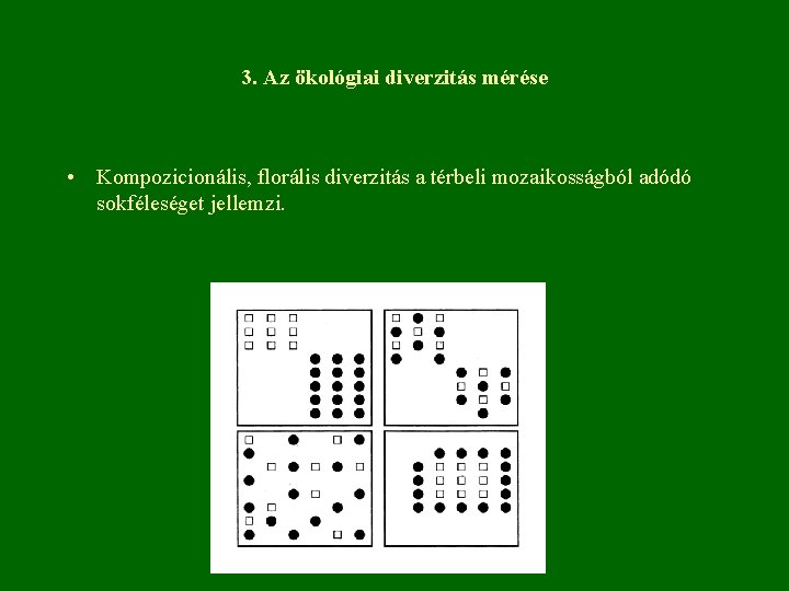 3. Az ökológiai diverzitás mérése • Kompozicionális, florális diverzitás a térbeli mozaikosságból adódó sokféleséget
