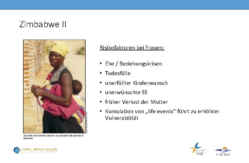 Zimbabwe II Risikofaktoren bei Frauen: • Ehe / Beziehungskrisen • Todesfälle • unerfüllter Kinderwunsch