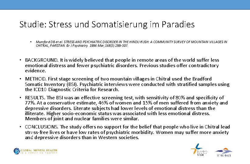 Studie: Stress und Somatisierung im Paradies • Mumford DB et al. STRESS AND PSYCHIATRIC