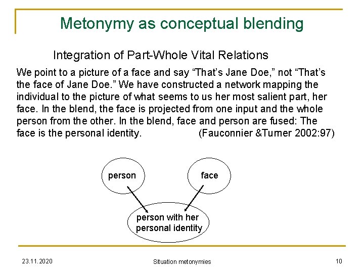 Metonymy as conceptual blending Integration of Part-Whole Vital Relations We point to a picture