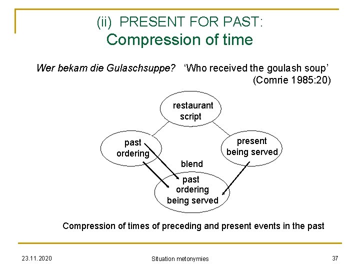 (ii) PRESENT FOR PAST: Compression of time Wer bekam die Gulaschsuppe? ‘Who received the