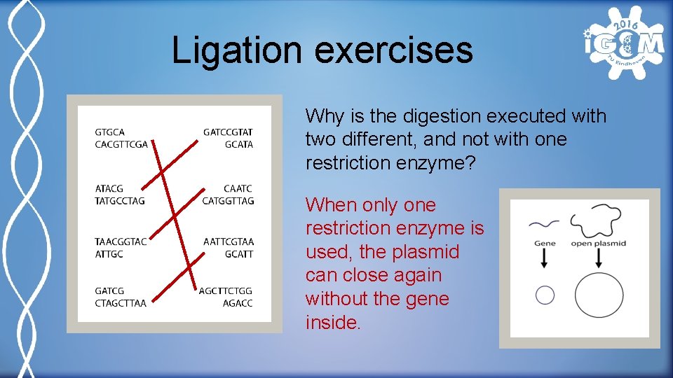 Ligation exercises Why is the digestion executed with two different, and not with one