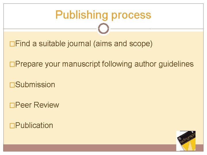 Publishing process �Find a suitable journal (aims and scope) �Prepare your manuscript following author