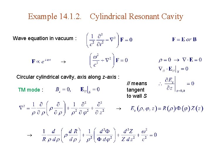 Example 14. 1. 2. Cylindrical Resonant Cavity Wave equation in vacuum : Circular cylindrical Example 14. 1. 2. Cylindrical Resonant Cavity Wave equation in vacuum : Circular cylindrical