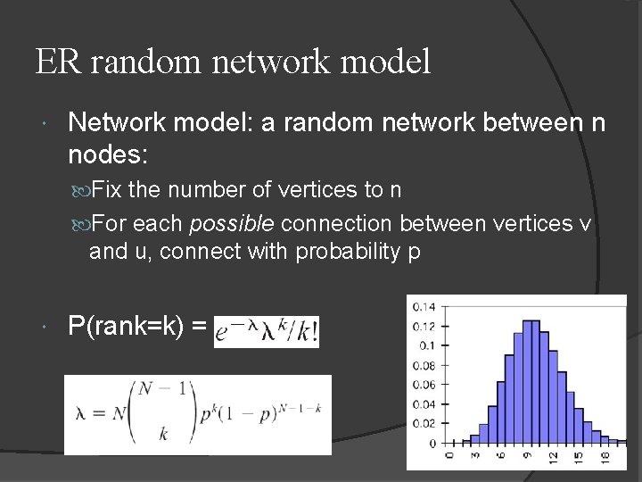 ER random network model Network model: a random network between n nodes: Fix the