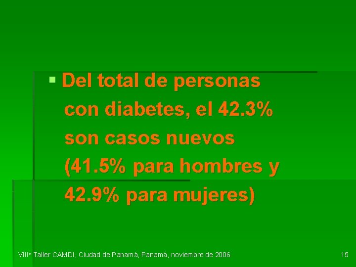 § Del total de personas con diabetes, el 42. 3% son casos nuevos (41.