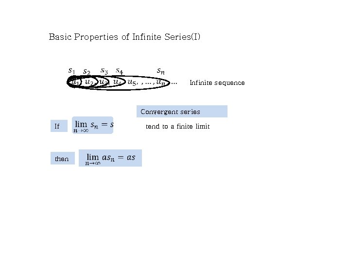 Basic Properties of Infinite Series(I) Infinite sequence Convergent series If then tend to a