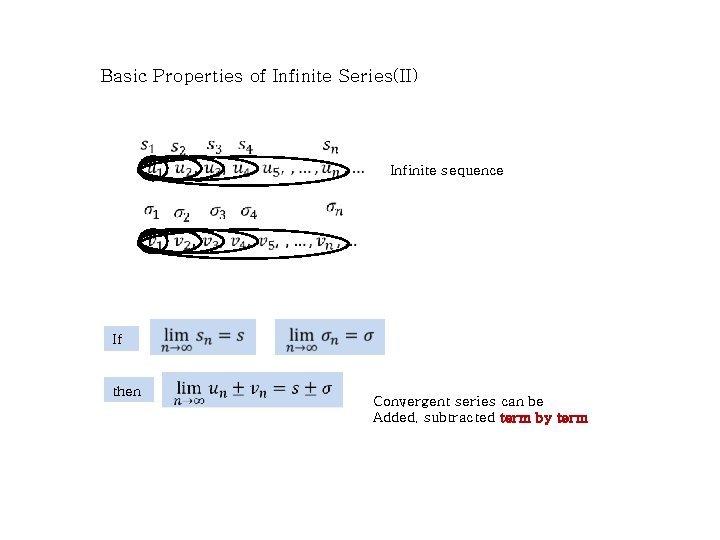 Basic Properties of Infinite Series(II) Infinite sequence If then Convergent series can be Added,